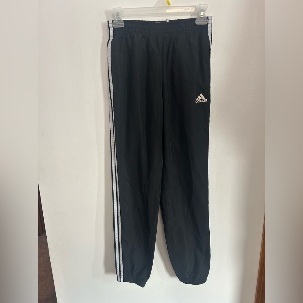 Adidas Kids Black Joggers with White Stripes